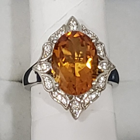 Natural Gaucha Citrine & White Zircon fancy halo ring in Plat/925 Sterling sz 8 - Picture 4 of 6